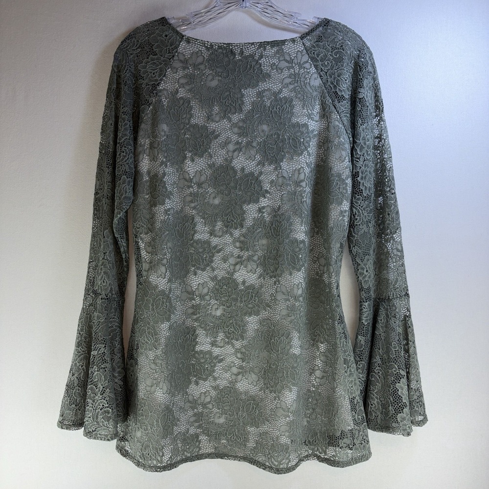 Scully Sage Green Floral Lace Bell Sleeve Blouse Medium Made in USA Western Boho - Picture 7 of 7
